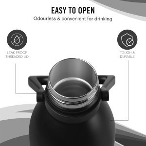 Cello Duro Swift Thermosteel Water Bottle, 1800ml, Black | 24 Hours Hot & Cold | Scratch Resistant (DTP Coating) | Rust & Leak Proof | Ideal for Office, Gym, Home, Kitchen, Hiking, Trekking, Travel Bottle