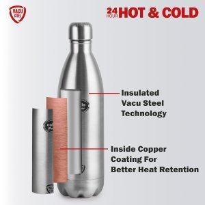 Cello Swift Thermosteel Water Bottle 1000ml, Silver | Double Walled Vacuum Insulated Flask Bottle | Keeps Drinks Hot or Cold for 24 Hours | Easy To Carry | Ideal For Water, Tea, Coffee & Cold Beverages