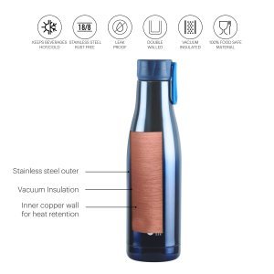 Cello Dazzle Insulated Stainless Steel Water Bottle 600 ml, Blue | ISI Certified, Double Walled, 24 Hours Hot & Cold Vacuum Insulated Flask Water Bottle | Leak Proof Screw Cap Thermosteel Bottle
