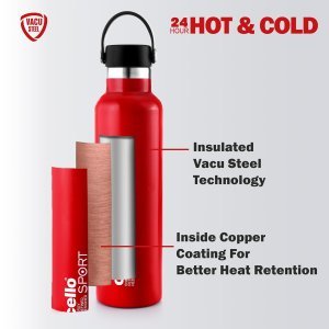 Cello Aqua Bliss Thermosteel Insulated Water Bottle, 800ml, Red | 24 Hours Hot and Cold Flask | Leak Proof | Office Bottle | Sports | Home | Kitchen | Hiking | Treking | Travel