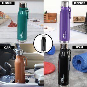 Cello Bentley Vacuum Insulated Thermosteel Water Bottle 1000ml, Black | 24 Hrs Hot & Cold, Leak Proof Lid, ISI Certified | Double Walled Vacuum Insulated Flask Bottle for Office, Gym, School & Travel