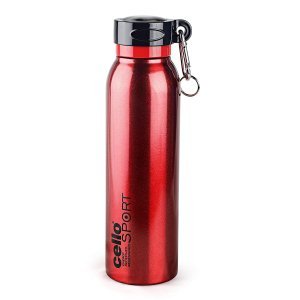 Cello Beatle Stainless Steel Vacuum Insulated Bottle, Red, 900ml |Hot & Cold Water Bottle with Screw top Lid | Double Walled Water Bottle for Sports, Gym, Outdoor, Travel
