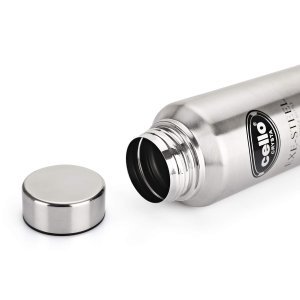 Cello Crysta Stainless Steel Bottle | Tough & Trendy | Lid is Sealed by a Silicone Ring | Best Usage: Office/School/College/Gym/Picnic/Home/Fridge | 1000ml | Silver, Set of 6