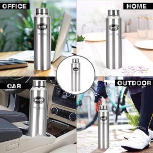 Cello Crysta Stainless Steel Bottle | Tough & Trendy | Lid is Sealed by a Silicone Ring | Best Usage: Office/School/College/Gym/Picnic/Home/Fridge | 1000ml | Silver, Set of 6