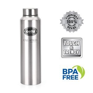 Cello Crysta Stainless Steel Bottle | Tough & Trendy | Lid is Sealed by a Silicone Ring | Best Usage: Office/School/College/Gym/Picnic/Home/Fridge | 1000ml | Silver, Set of 3
