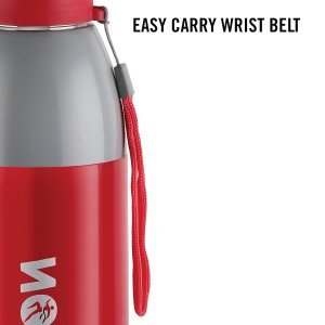 CELLO Puro Steel-X Marathon 900 | Stainless Steel Insulated Water Bottle | Ideal for Cold & hot Beverage | Easy Carry Wrist Belt | Red | 900ml | Colour May Vary