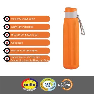 CELLO Puro Steel-X Volvo 900 | Water Bottle with Inner Steel and Outer Plastic | Rust Proof and Leak Proof | Wide Mouth for Easy Cleaning |900ml | Colour May Vary