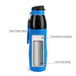 Cello Puro Steel-X Lexus Inner Steel Outer Plastic with PU Insulation Water Bottle, Set of 2, 900ml, Colour May Vary