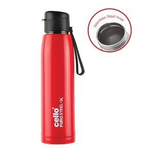 Cello Puro Steel-X Cooper 900 |Water Bottle with Inner Steel and Outer Plastic | Rust Proof and Leak Proof | Wide Mouth for Easy Cleaning | 900ml | Colour May Vary